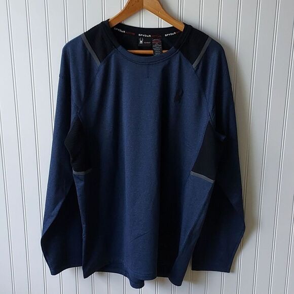 Spyder Other - Spyder Active Pro Web Men's L Shirt Wicking Long Sleeve Heather Navy Blue Black